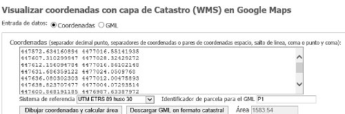 Ejemplo de formato de coordenadas